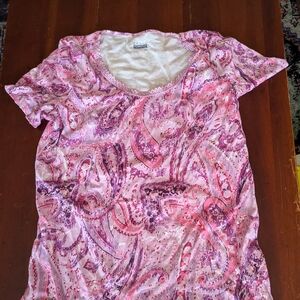 Basic Editions Pink Paisley Short Sleeve Top